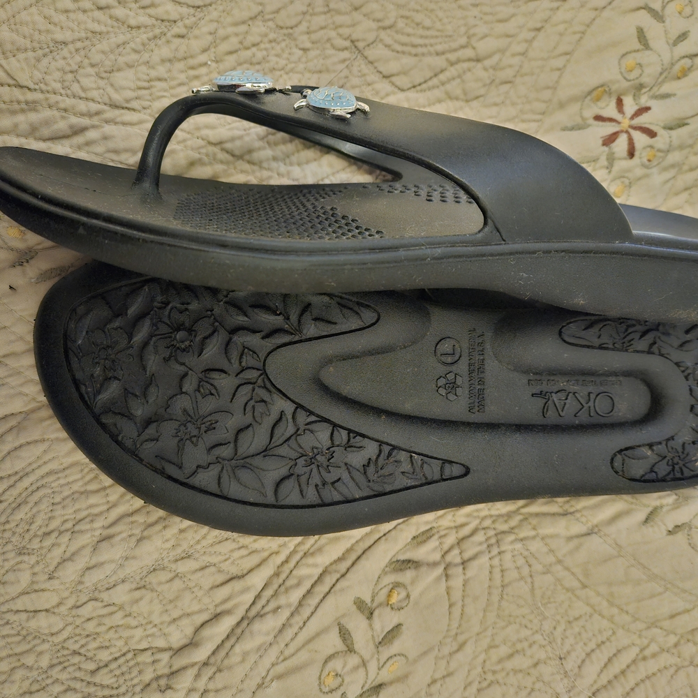 OKA b. Black Sandals with Blue Turtle Accents - Picture 5 of 7